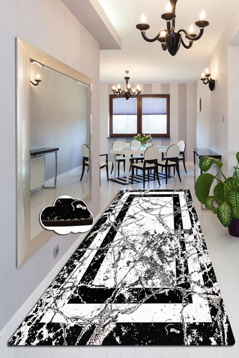 Conceptum Alfombra de pasillo Marmor 80 x 300 cm Blanco y negro Conceptum Alfombra de pasillo Marmor 80 x 300 cm Blanco y negro